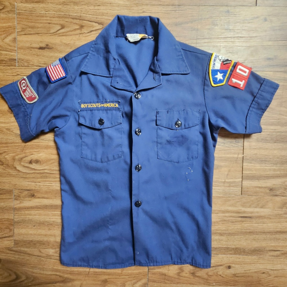 Boy Scouts Of America BSA Official Uniform Shirt Patches Youth M Cotton Blend